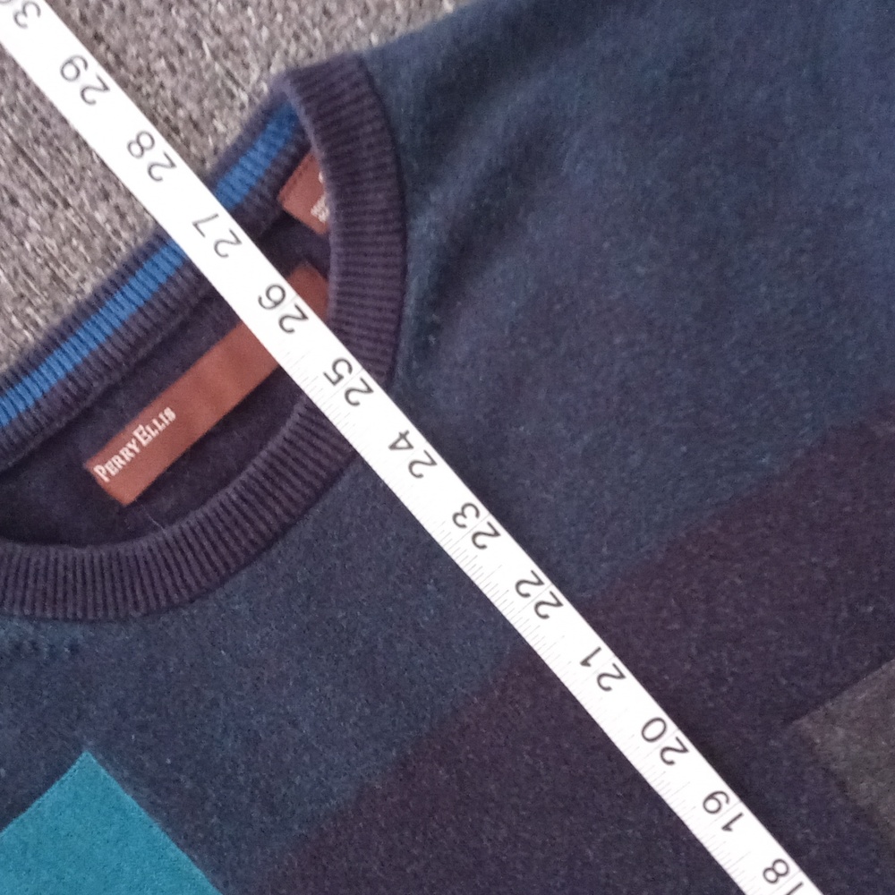 Perry Ellis - Blue Principles Block Pattern Crewn… - image 8